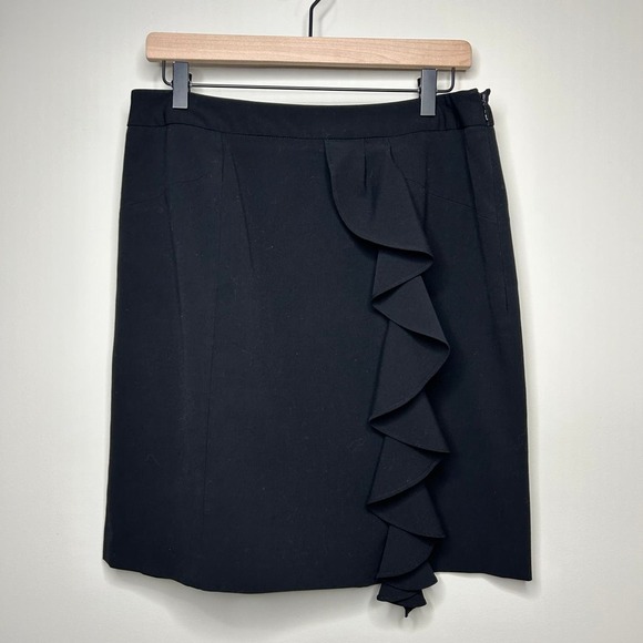 Ruffle Front Black Adrienne Vittadini Skirt Size 8 - Picture 1 of 6
